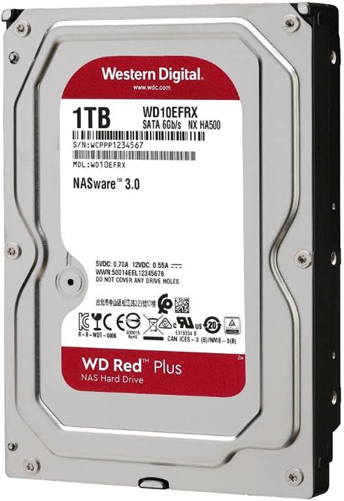 1TB WD Red Plus NAS Internal Hard Drive HDD - 5400 RPM, SATA 6 Gb/s, CMR, 64 MB Cache, 3.5" - Pack of 2 C823