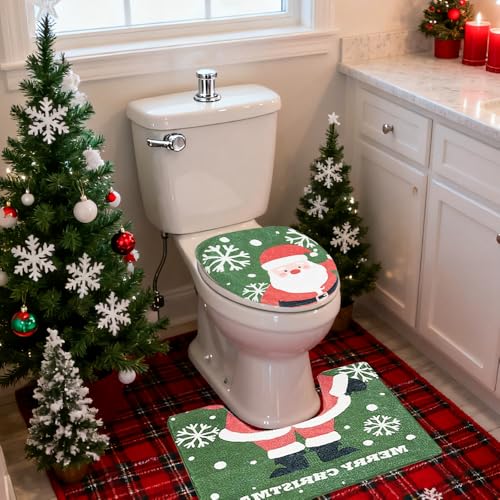2pcs Christmas Non Slip Bathroom Rugs with Toilet Seat Cover U3296