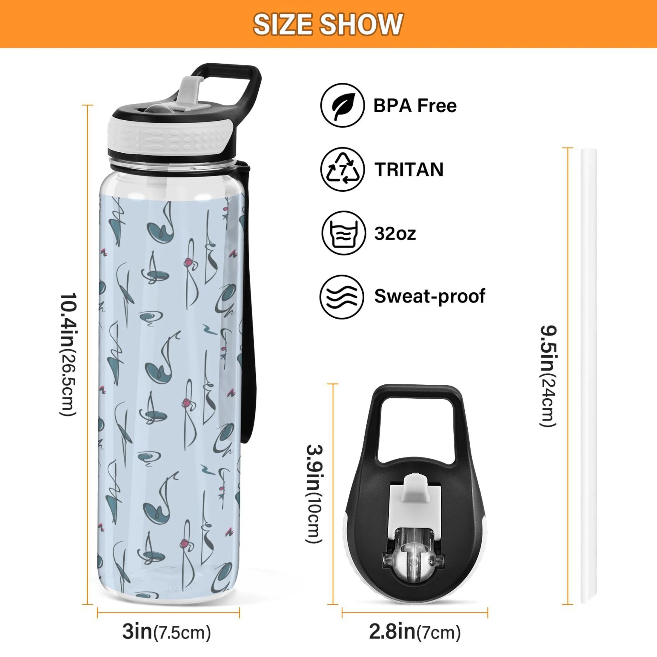 Clear 32oz Tritan Water Bottle with Straw Y800318