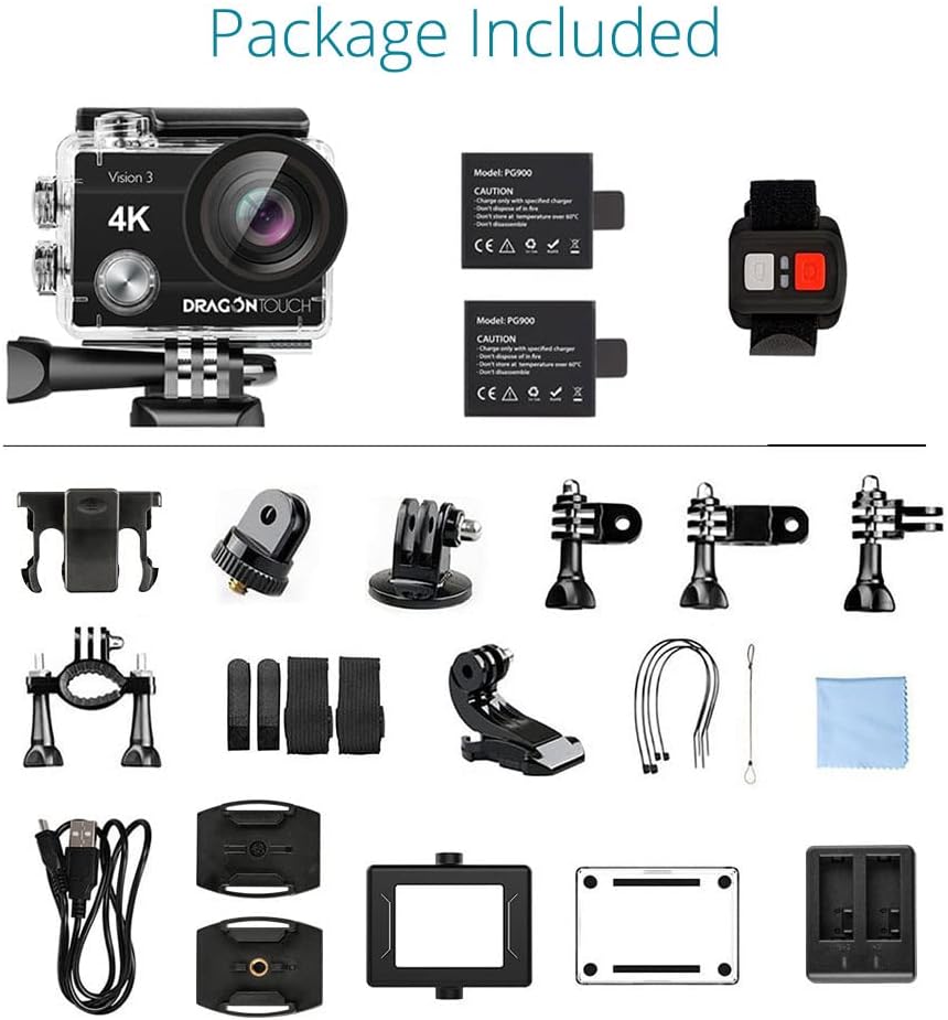 4K Action Camera Underwater Waterproof Sports Cam with Remote 2 Batteries Q895