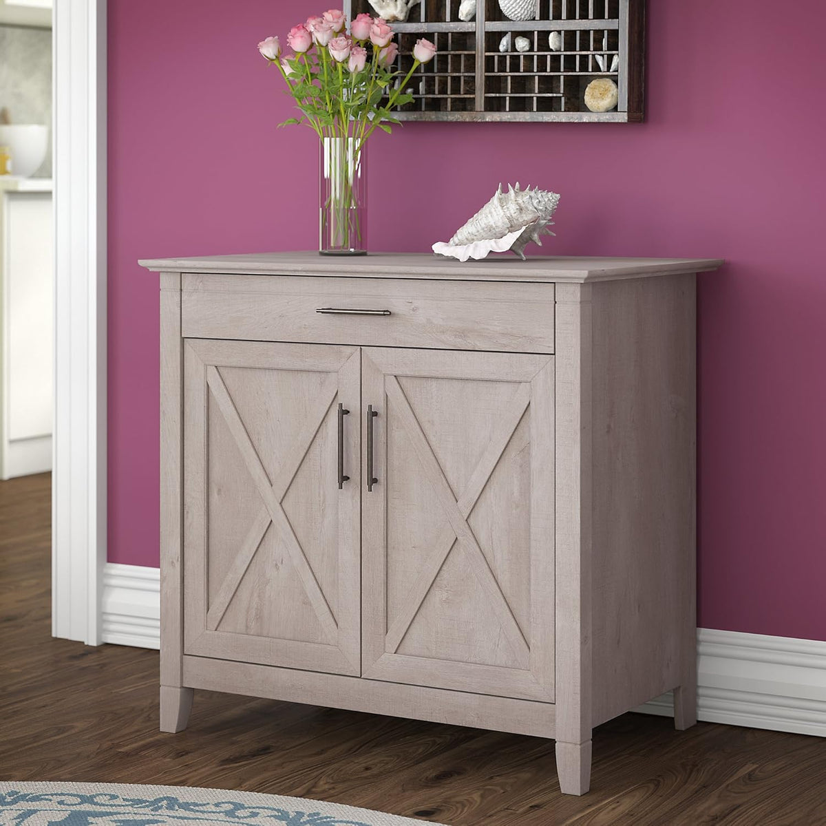 Pure White Oak Secretary Desk with Keyboard Tray and Storage Cabinet O960234