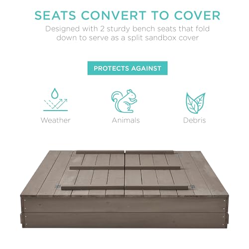 Kids' Outdoor Wooden Sandbox with Foldable Bench Seats V183509