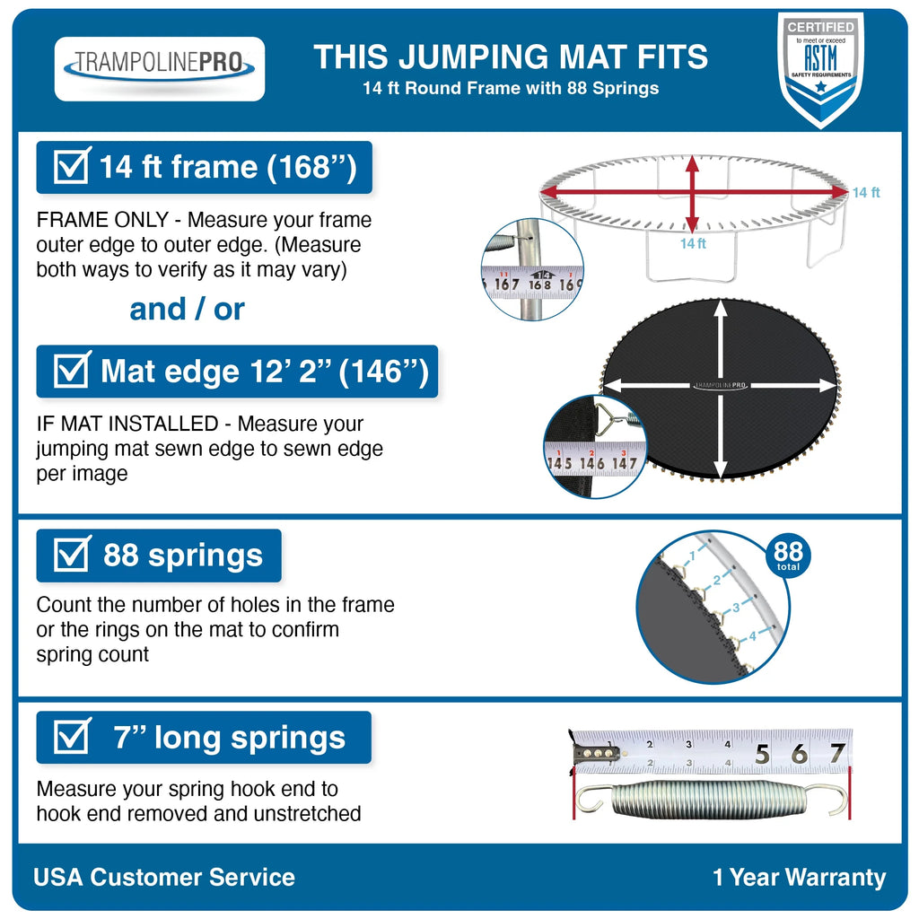 14' Round Frame Trampoline Jumping Mat with 88 Rings U6696