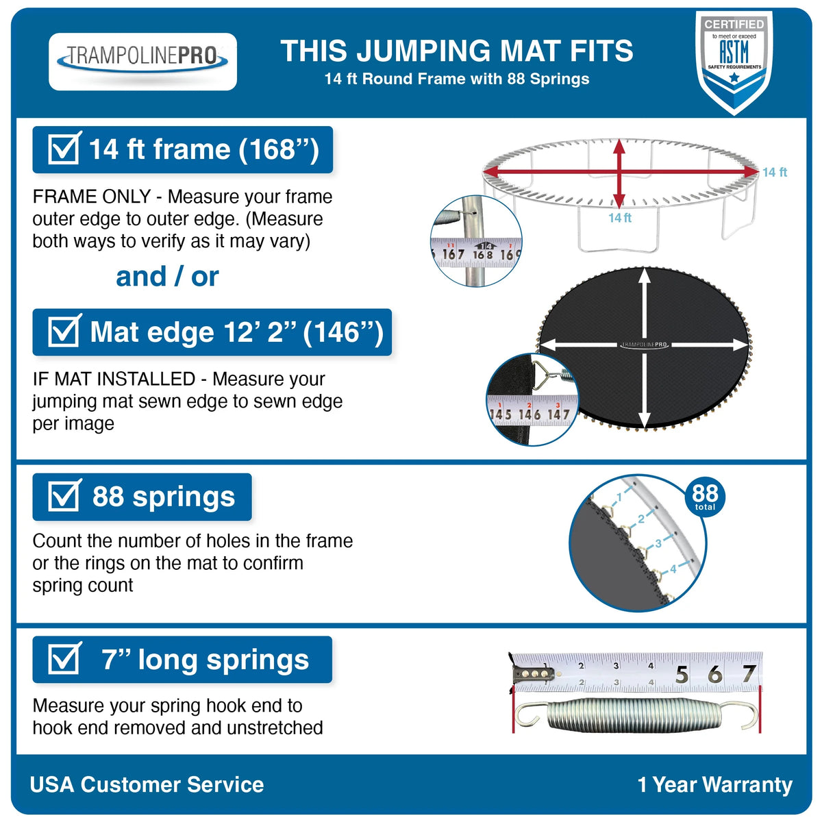 14' Round Frame Trampoline Jumping Mat with 88 Rings U6696
