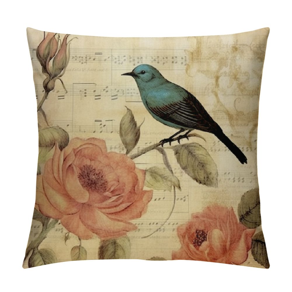 Victorian Bird Paris French Botanical Rose Cushion Pillow Case V5036