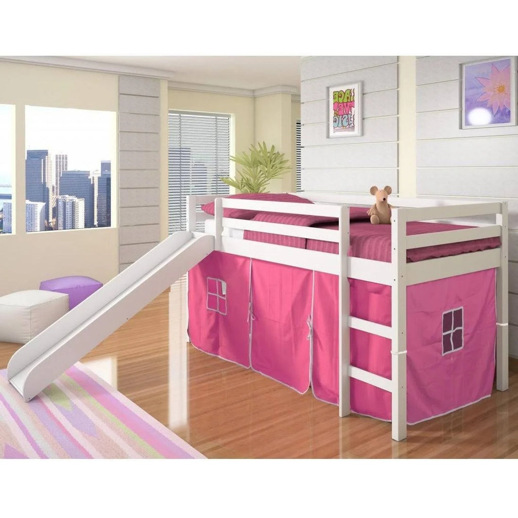 Light Espresso Kids Twin Loft Tent Bed with Slide G19856