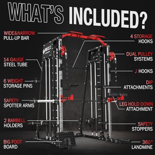 2200lbs Squat Rack with LAT-Pull Down System & Cable Crossover Machine with Adjustable Weight Bench Z2094