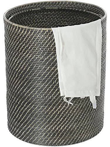 Black Wash Round Rattan Hamper with Liner J2458