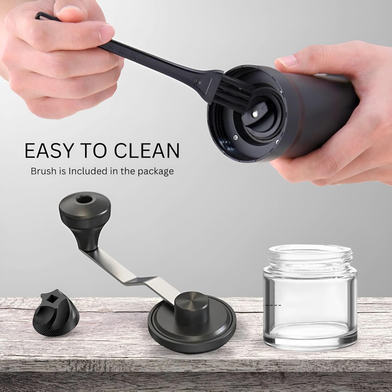 Adjustable Manual Coffee Grinder with Ceramic Burr Hand Crank Mill Black Q82845
