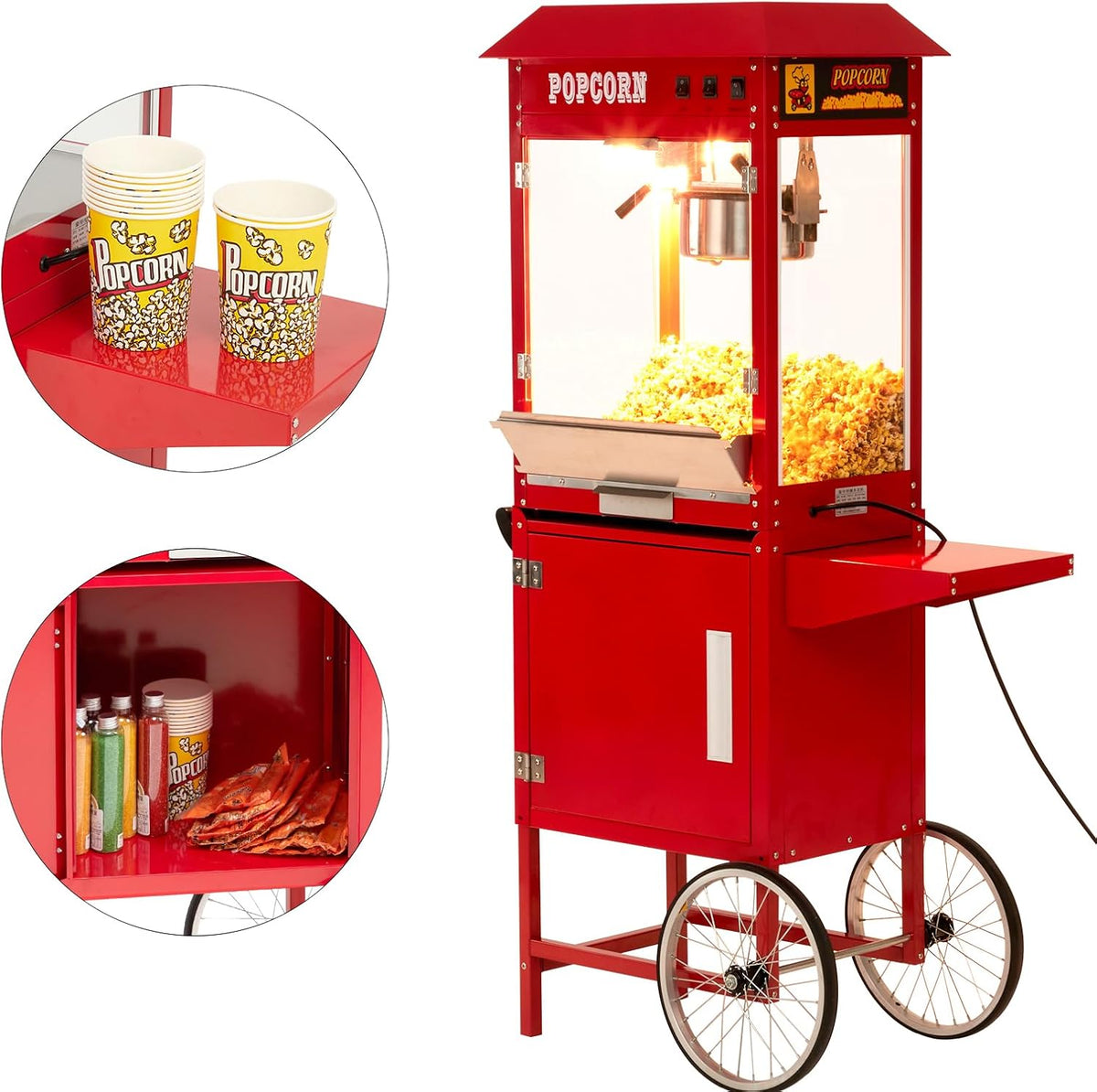 Red 8 Oz. Stainless Steel Popcorn Popper with Cart and Stand N8125