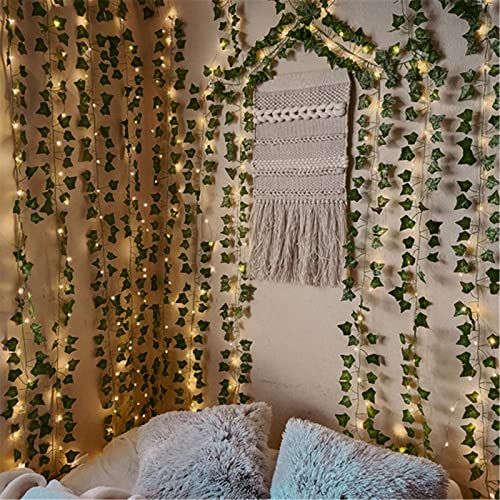 Fake Vines Artificial Ivy Garland with 100 LED String Light Hanging Plants Faux Greenery Leaves 6Pack with 100LED W498
