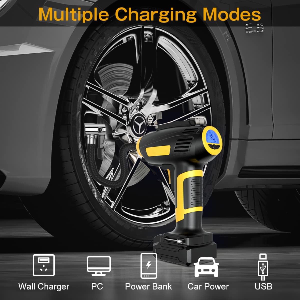 Portable Air Compressor Tire Inflator, Cordless 12V DC Rechargeable Battery, Pack of 2 K992619