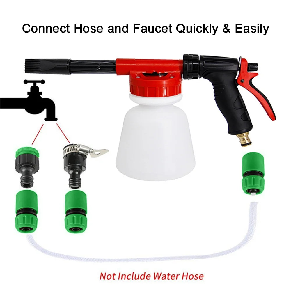 Car Wash Foam Sprayer Nozzle Kit with 1 Liter Bottle Universal Connectors Z33178