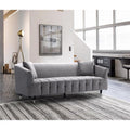 Silver Velvet Sofa with Gold Tip Wood Legs M8033