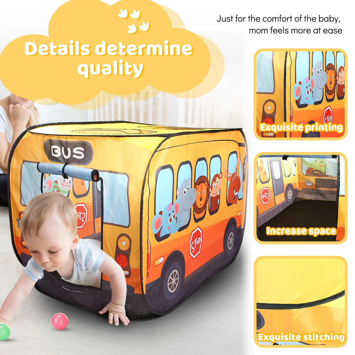 Yellow Pop up Play Tent with 2 Openings, Polyester, 44.46 x 28 x 29.25 inch U85101