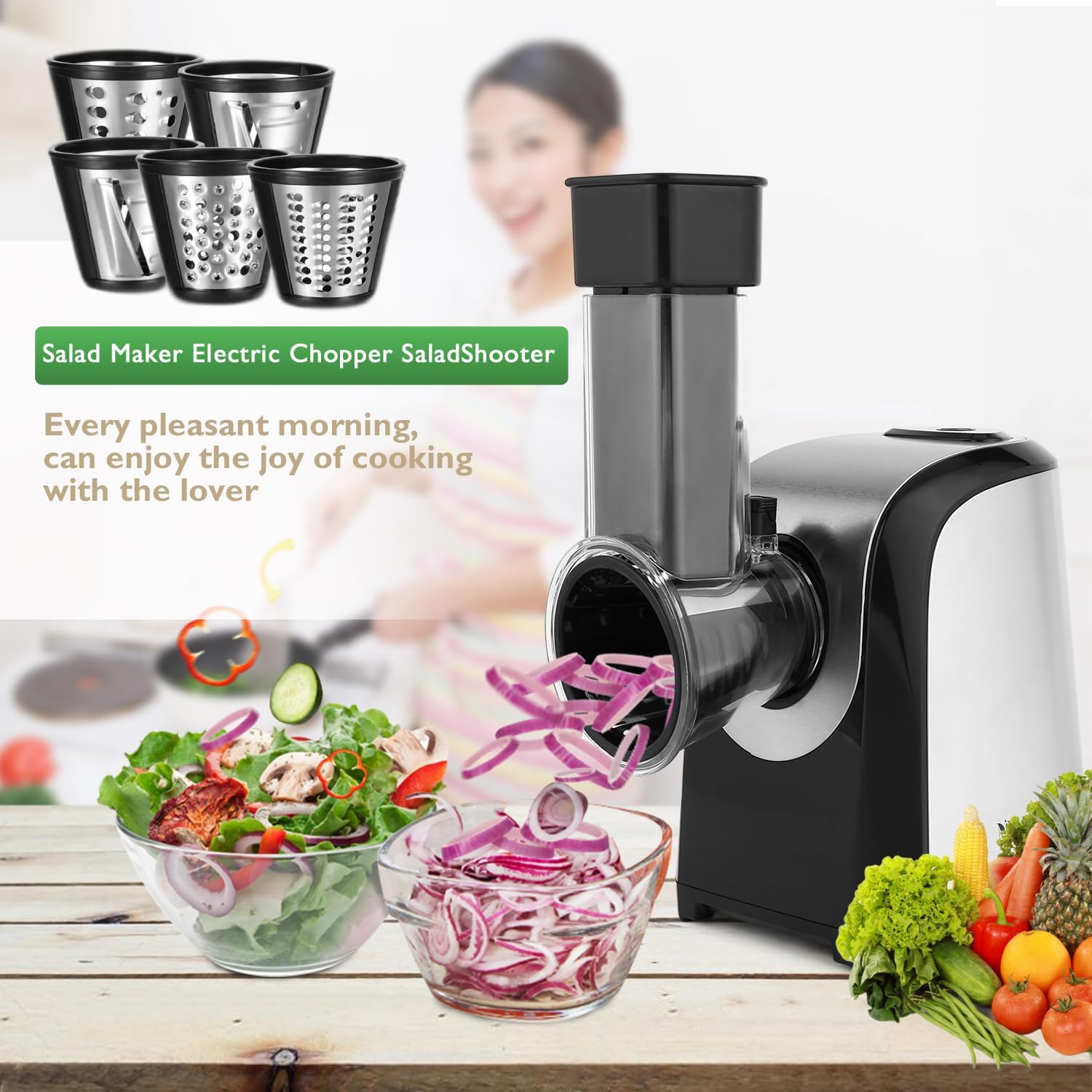 Electric Cheese Grater 5 in 1 Professional Electric Shredder Vegetable Slicer 150W One-Touch Control Salad Maker O756