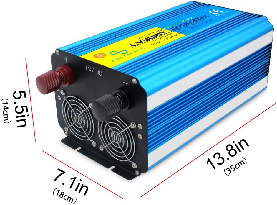 2500 Watt Pure Sine Wave Power Inverter 12V DC to 120V AC Converter with 4 AC Outlets and 3.1A USB Port U253903
