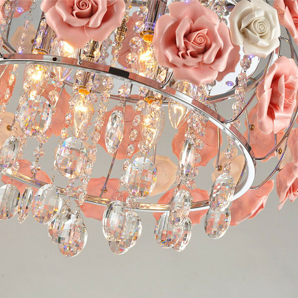 Pink Rose Flower Crystal Pendant Ceiling Lamp X3951