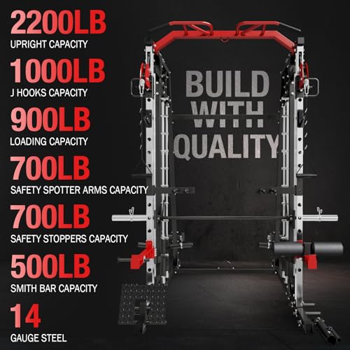 2200lbs Squat Rack with LAT-Pull Down System & Cable Crossover Machine with Adjustable Weight Bench Z2094