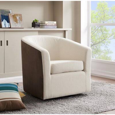28.5cm Wide Swivel Barrel Chair Fabric Cream Velvet Brown Z5079