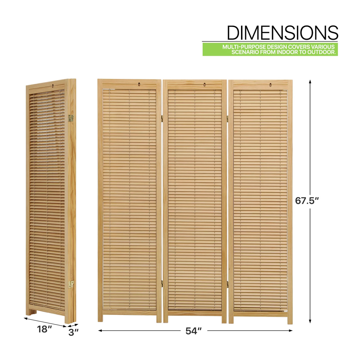 Natural 3 Panel Wood Room Divider L137