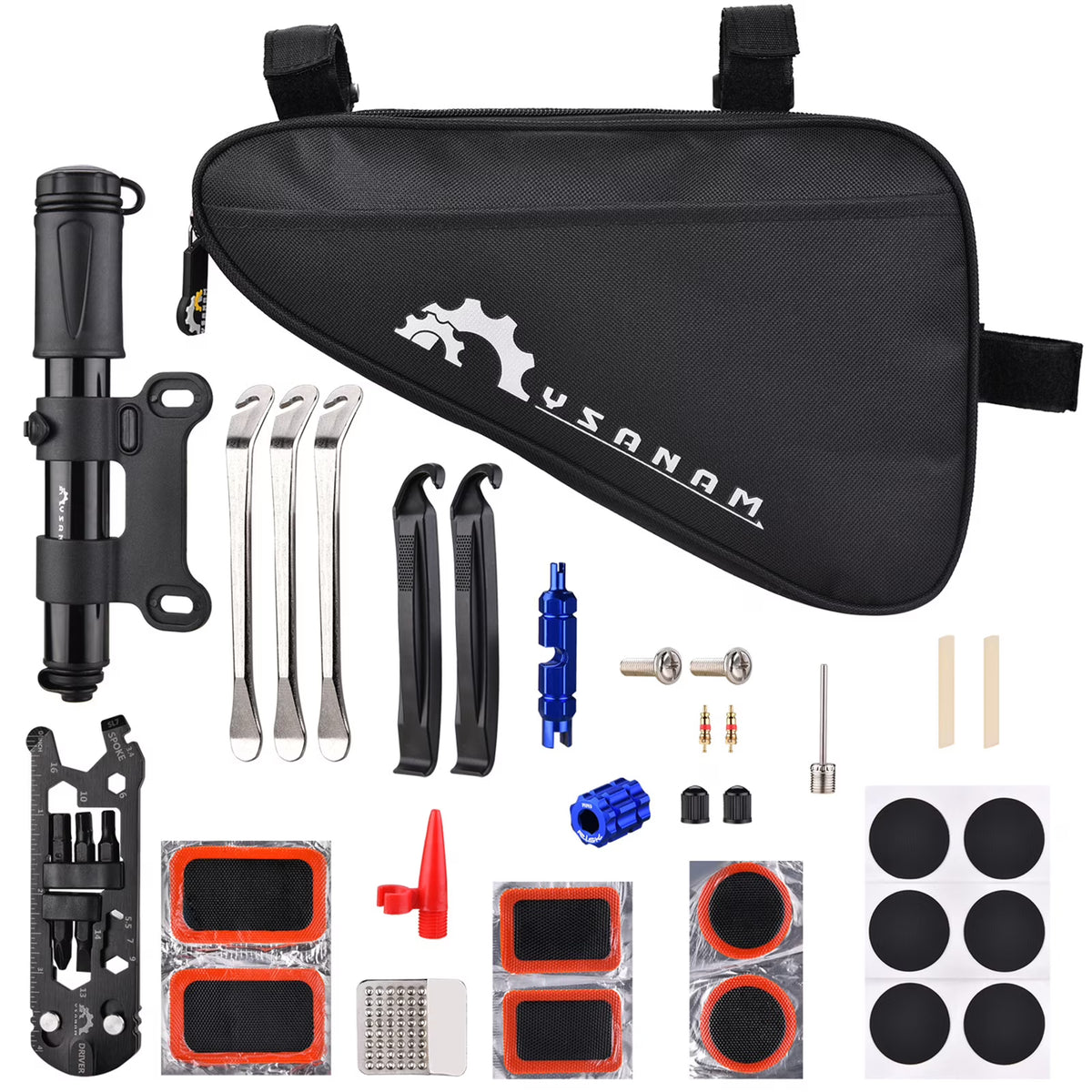 Portable Bike Repair Tool Kit with Tire Pump and Patches D554