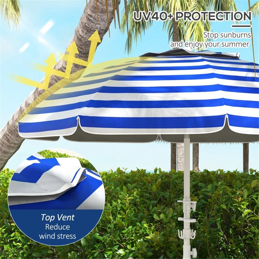 Striped Outdoor Beach Umbrella Parasol E884948