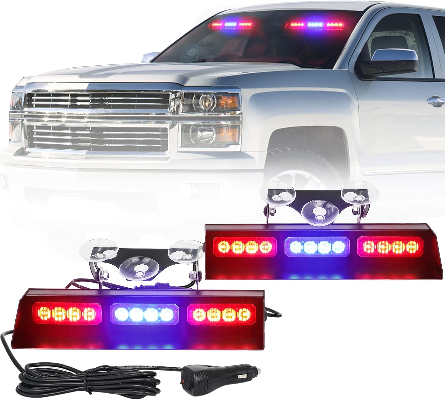 2x10" 24 LED Red White Strobe Lights Bar Pack of 2 C935