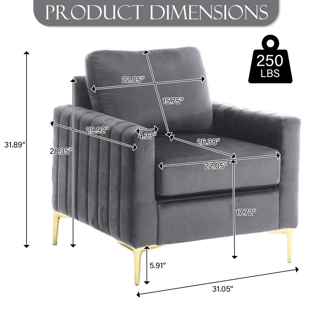 Gray Velvet Tufted Accent Chair with Metal Legs W303