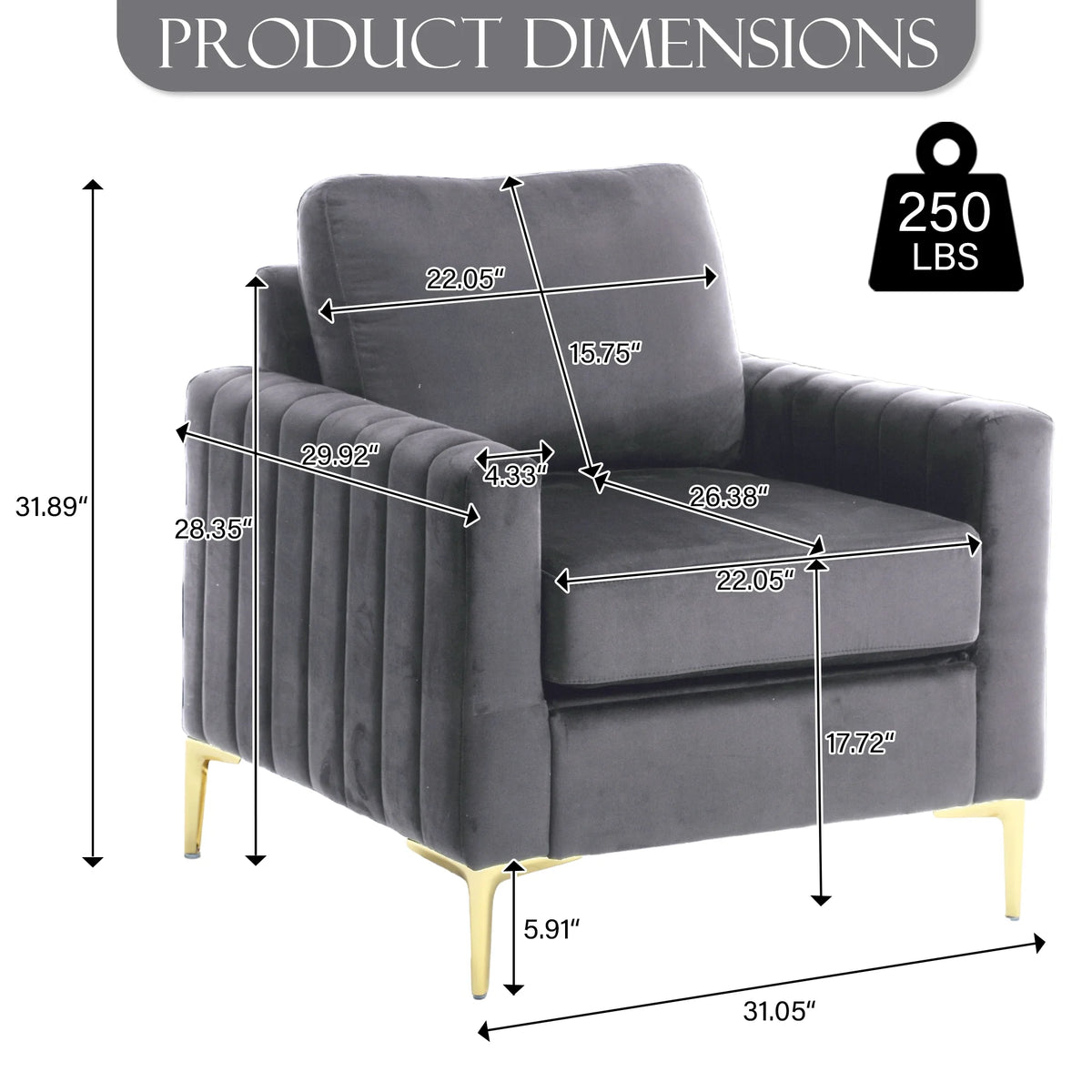 Gray Velvet Tufted Accent Chair with Metal Legs W303