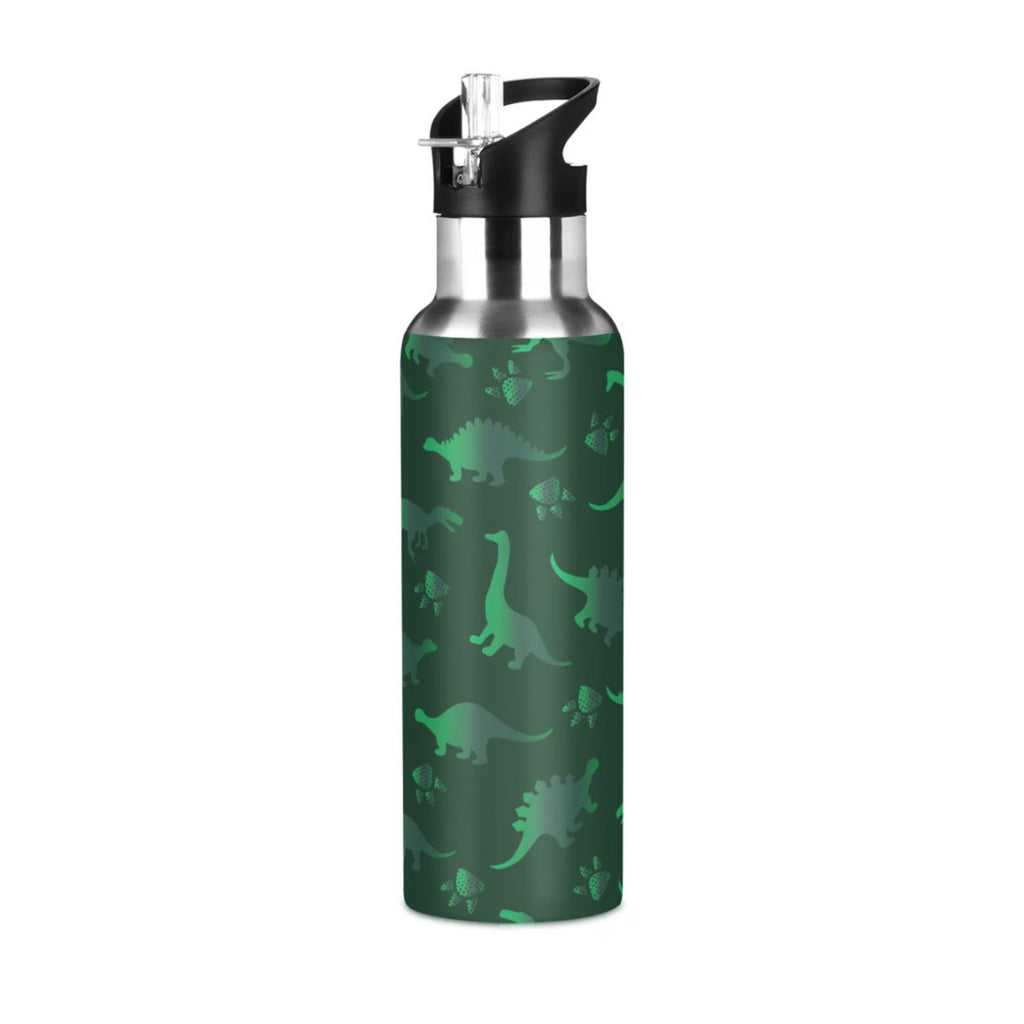 Green Dinosaur Pattern Stainless Steel Insulated Water Bottle with Straw Lid Z67347
