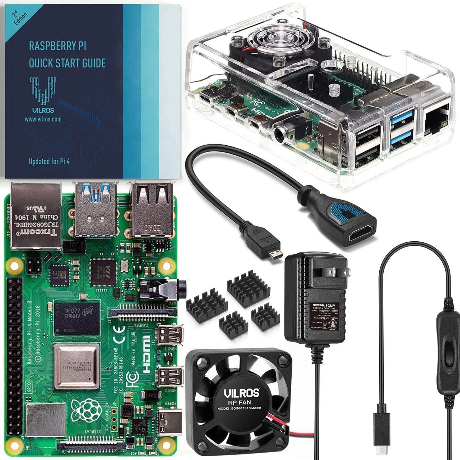 Raspberry Pi 4 8GB Basic Kit with Clear Transparent Fan Cooled Case Q23509