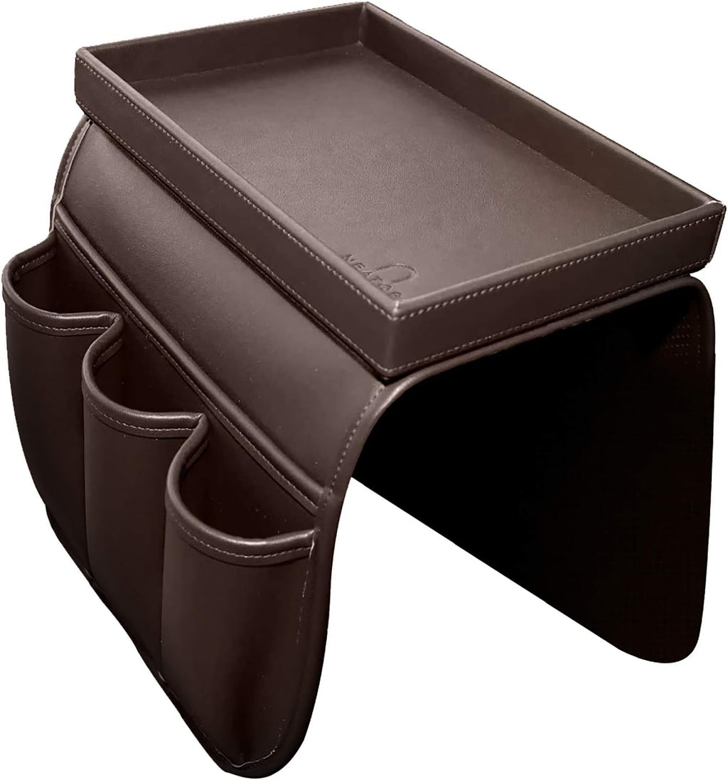 Grey Synthetic PU Leather Couch Remote Caddy with Detachable Tray B92165