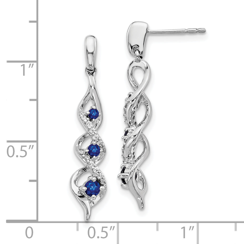 10K White Gold Diamond and Blue Sapphire Post Dangle Earrings Z233