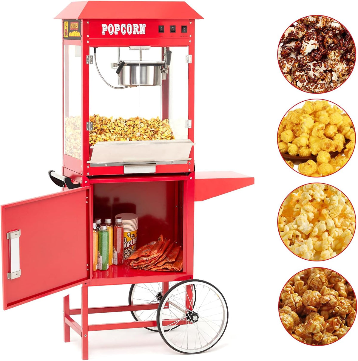 Red 8 Oz. Stainless Steel Popcorn Popper with Cart and Stand N8125