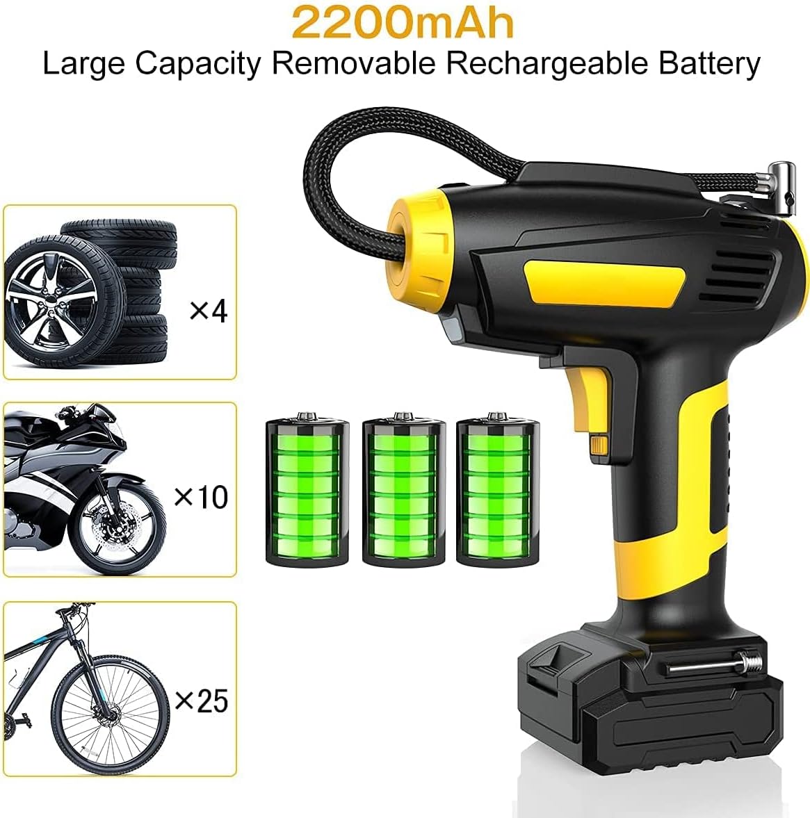 Portable Air Compressor Tire Inflator, Cordless 12V DC Rechargeable Battery, Pack of 2 K992619