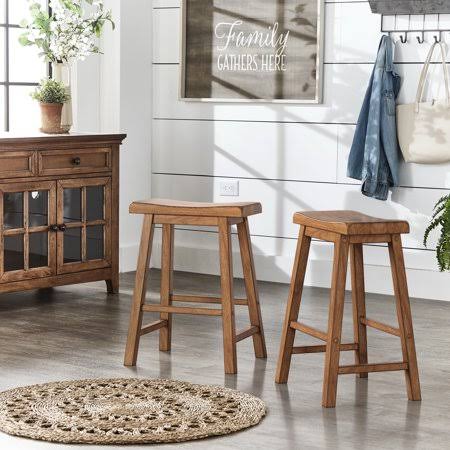 Saddle Seat Backless Wood Counter Stools, Set of 2, Oak M92472