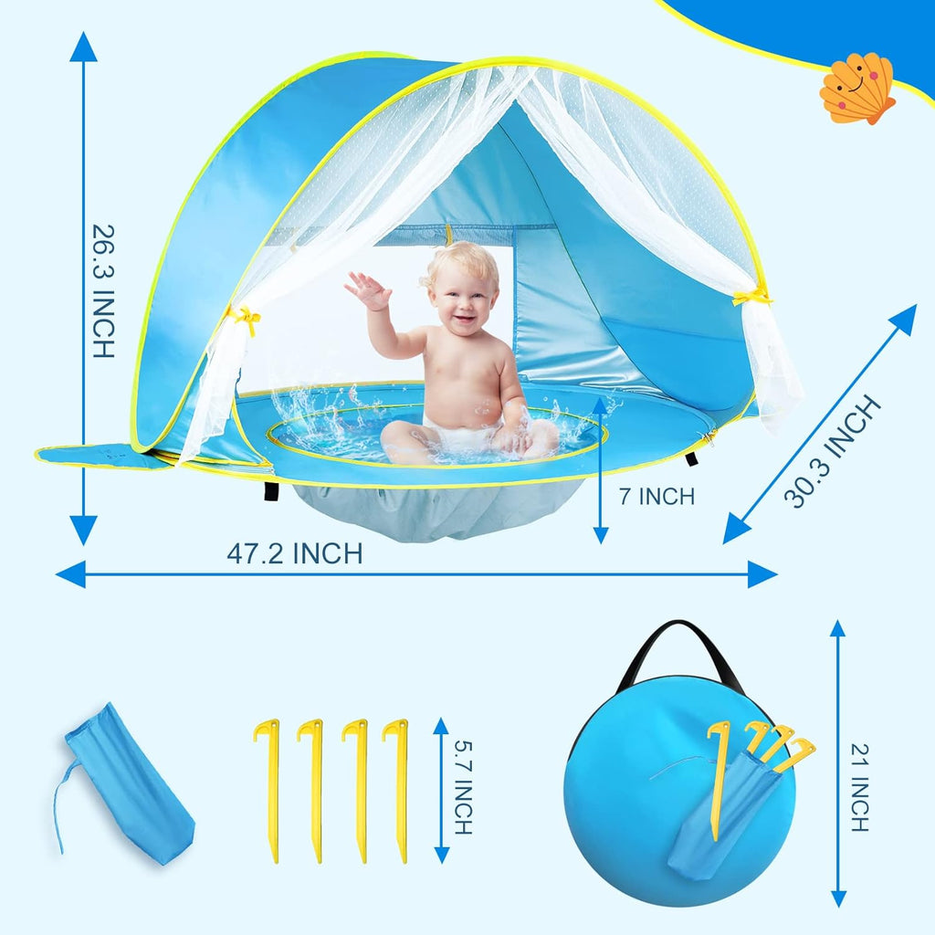 Baby Beach Tent Sun Shelter UPF50+ Pop Up Shade Pool (Front Mesh Blue) P96736