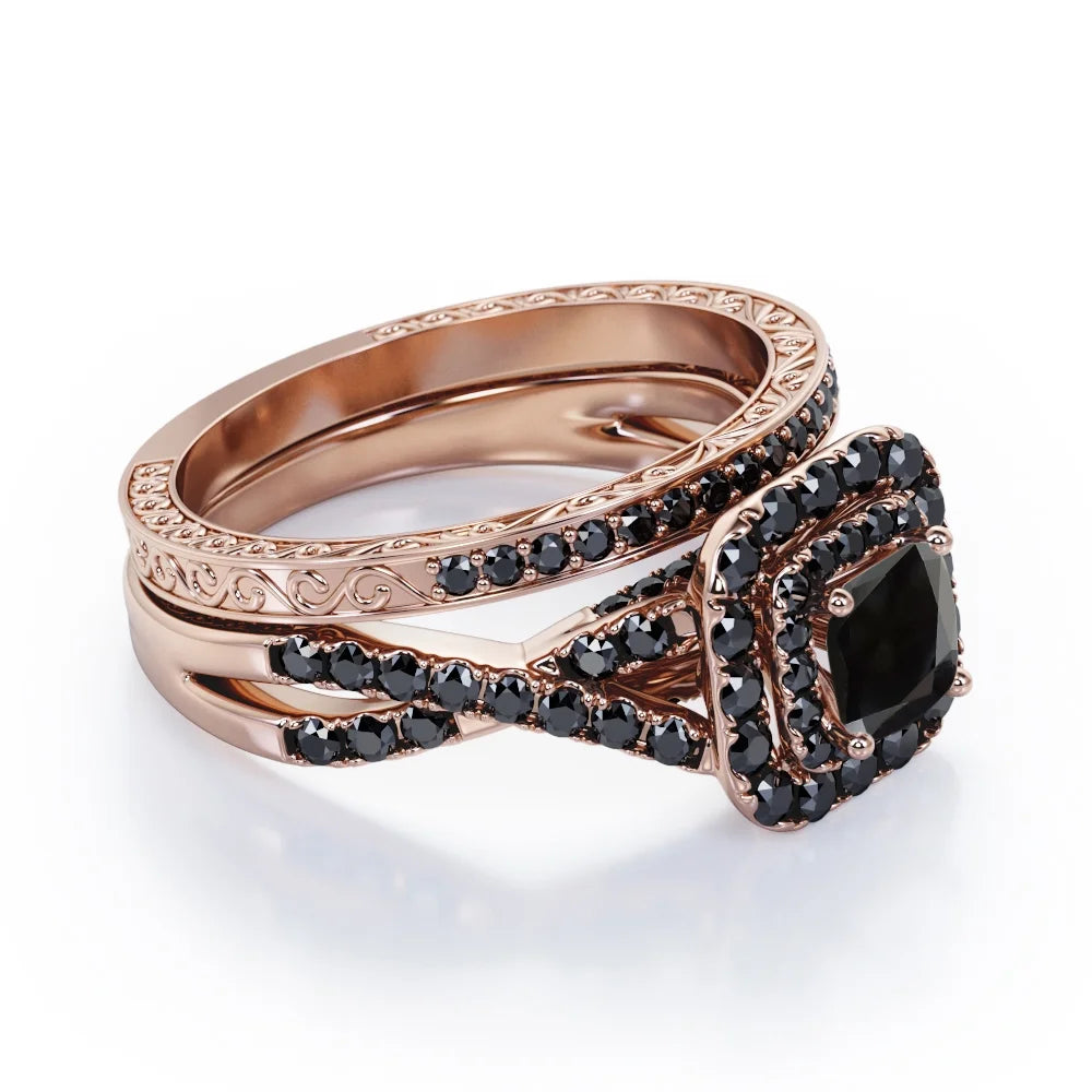 18K Rose Gold Plated Black Diamond Bridal Set I1653