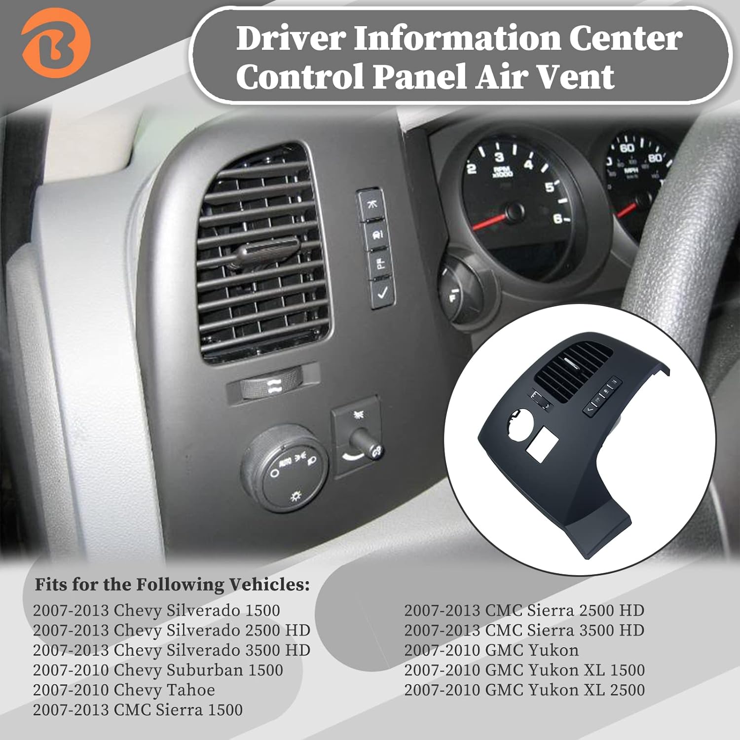 Driver Information Center Control Panel Air Vent Compatible with Chevy Suburban Tahoe Silverado GMC Sierra Yukon XL 1500 2500 3500 HD 2007-2013 Pack of 2 Y6938