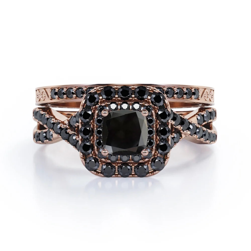 18K Rose Gold Plated Black Diamond Bridal Set I1653
