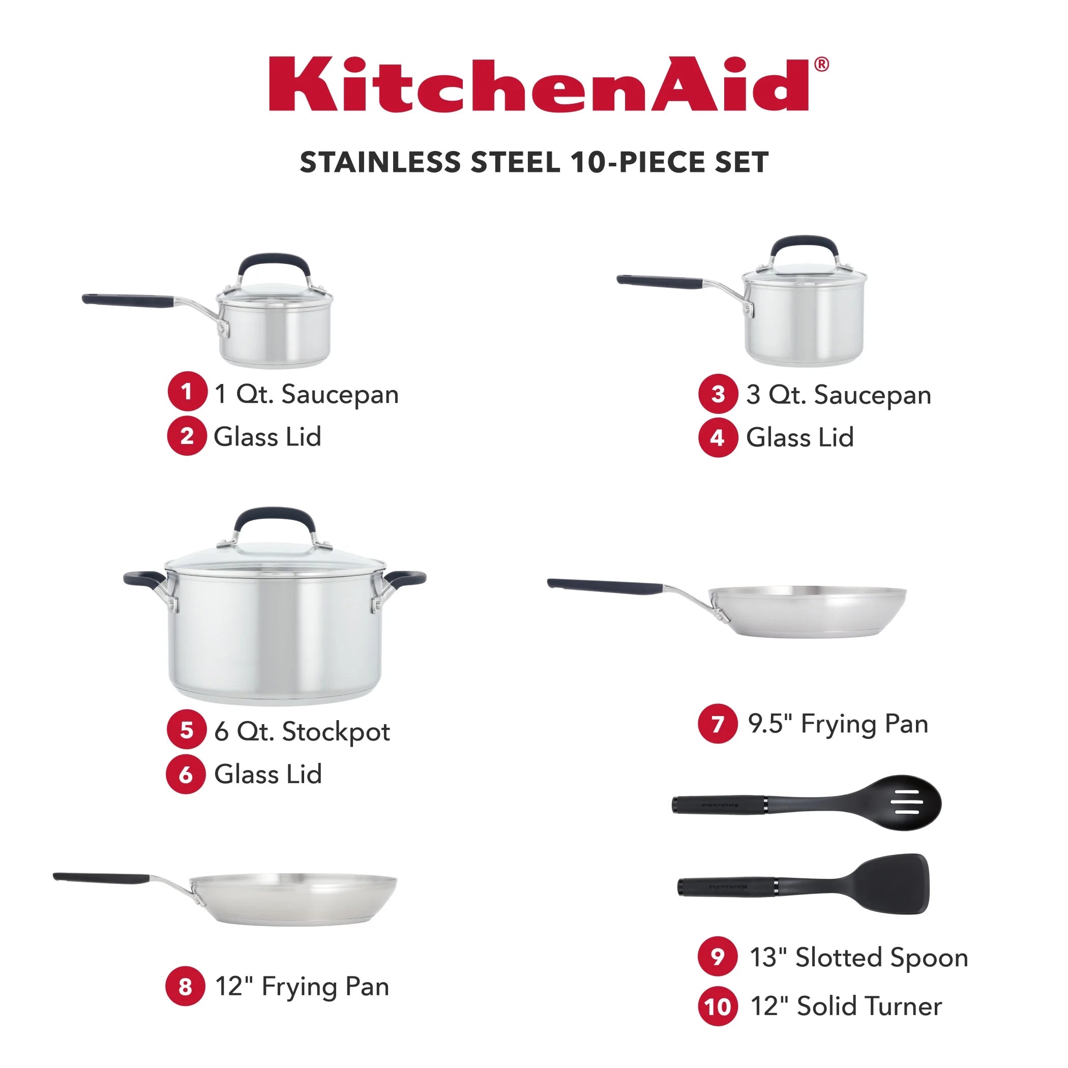 Stainless Steel 10 Piece Pots and Pans Set O605
