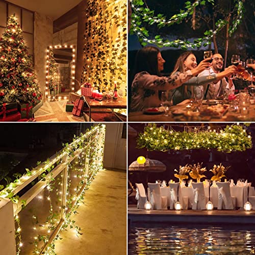 Fake Vines Artificial Ivy Garland with 100 LED String Light Hanging Plants Faux Greenery Leaves 6Pack with 100LED W498