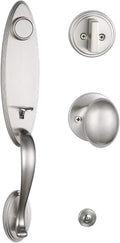 Double Door Handleset Brushed Nickel Finish Keyed Entry Handle and Dummy Handleset Set I73921