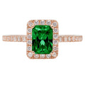1.86ct Emerald Cut Green Simulated Emerald 18k Rose Gold Halo Ring Z5175