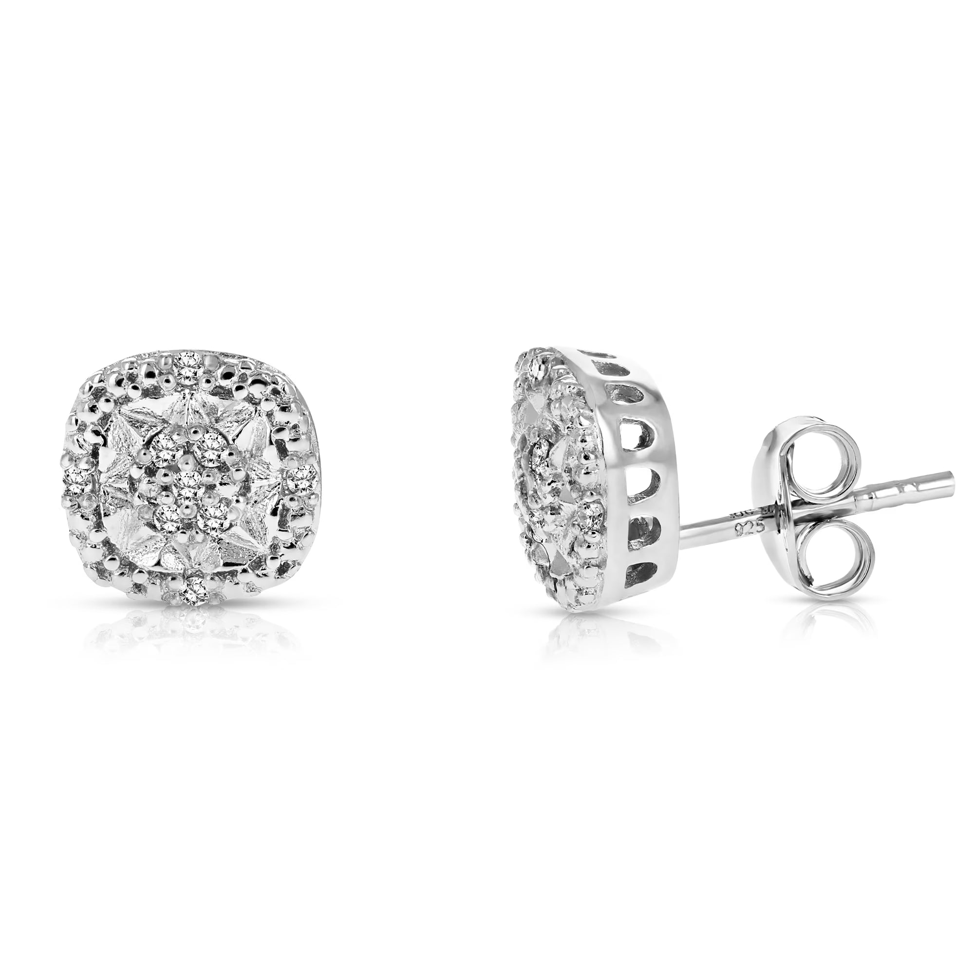 1/10 CTTW Diamond Earrings in .925 Sterling Silver Cushion Shape A758459