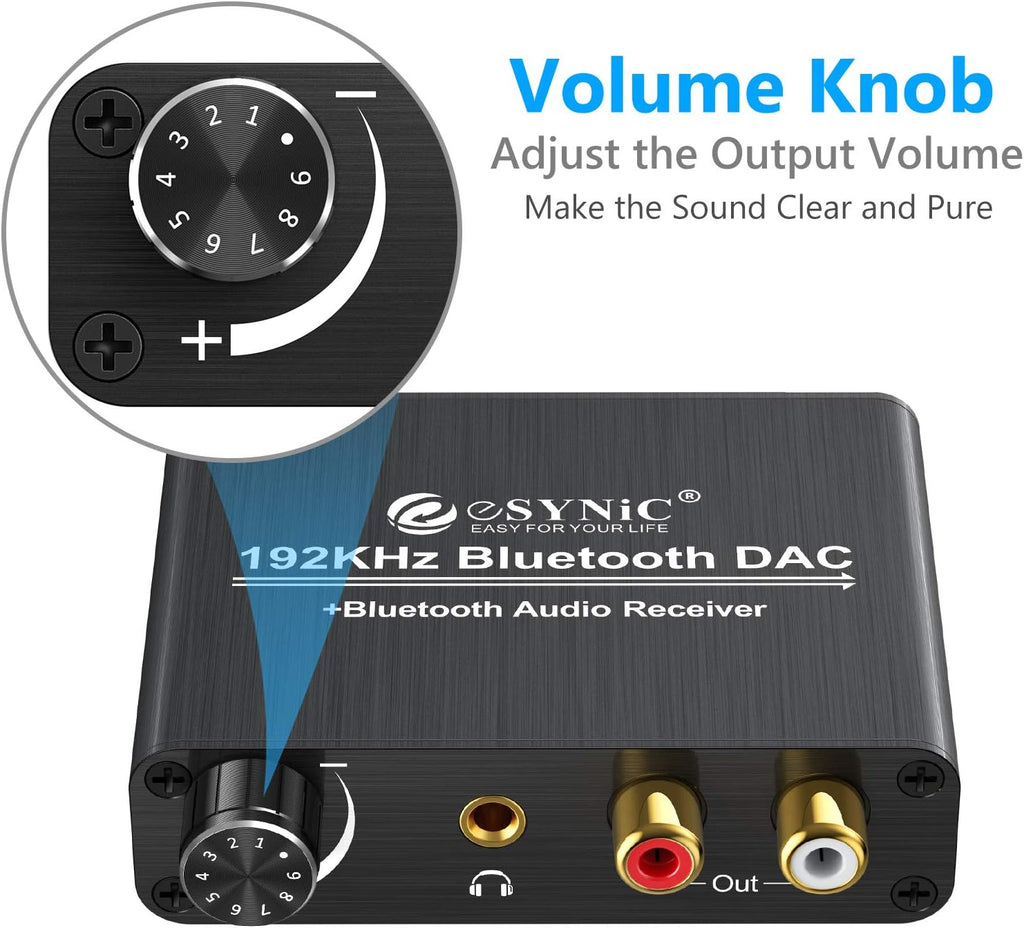 192kHz DAC Digital to Analog Audio Converter with Bluetooth 5.0 Receiver, Optical Coaxial Toslink, Stereo L/R RCA 3.5mm, Pack of 2 Q9206