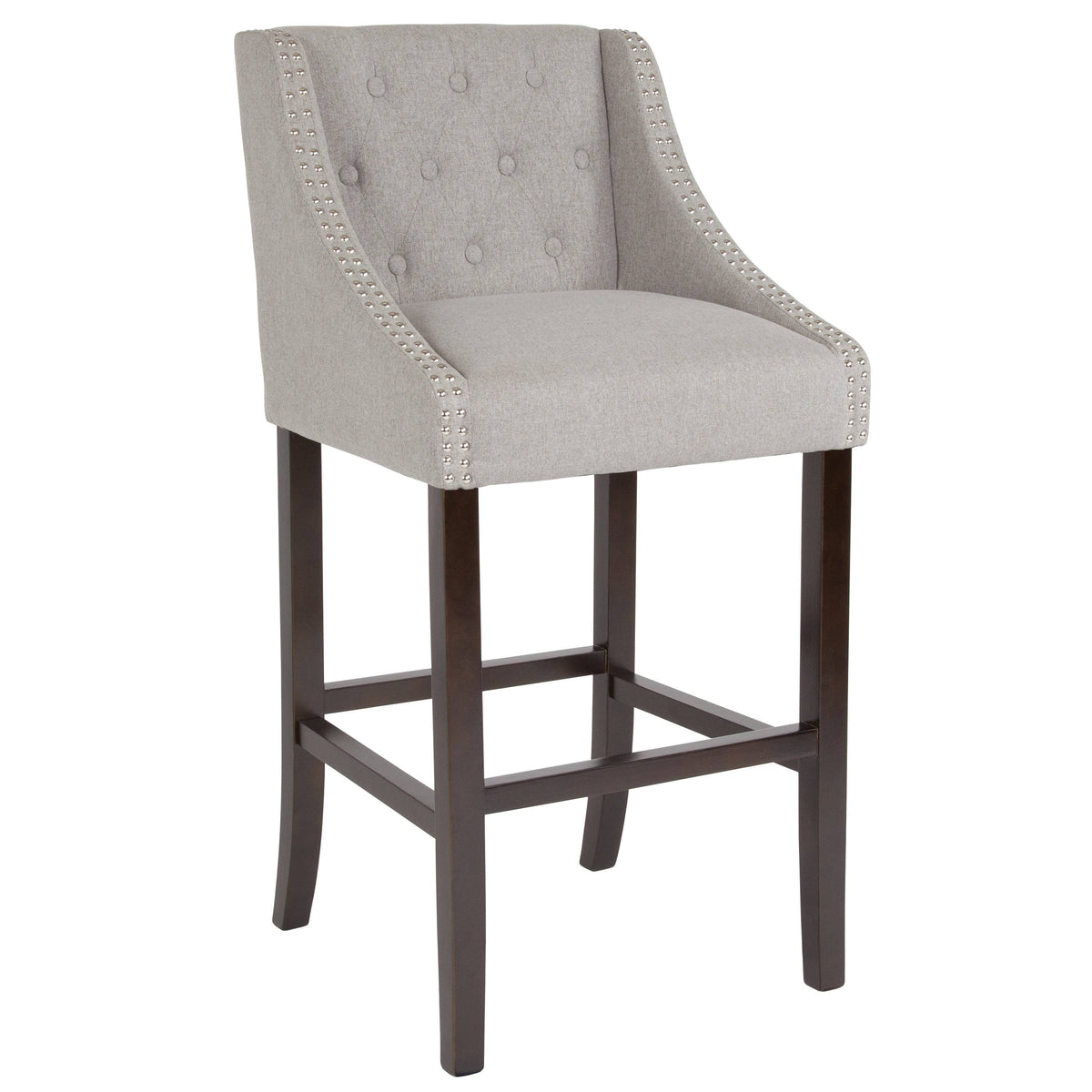 Light Gray Tufted Walnut Barstool T37885