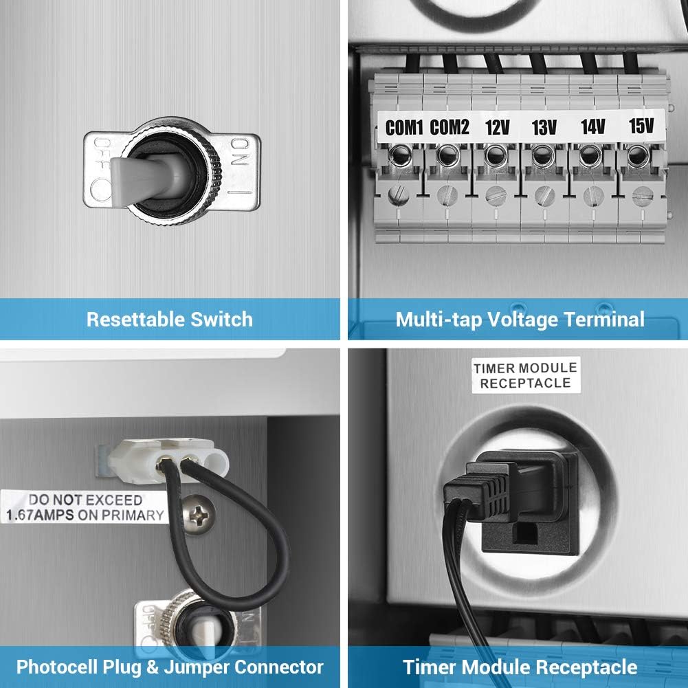 200W Multi-Tap Low Voltage Transformer, Stainless Steel Shield Outdoor Transformer A709
