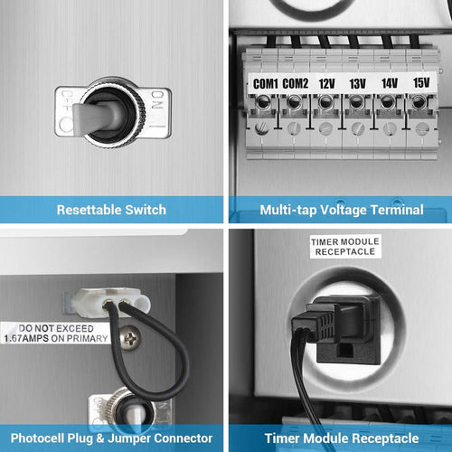 200W Multi-Tap Low Voltage Transformer, Stainless Steel Shield Outdoor Transformer A709